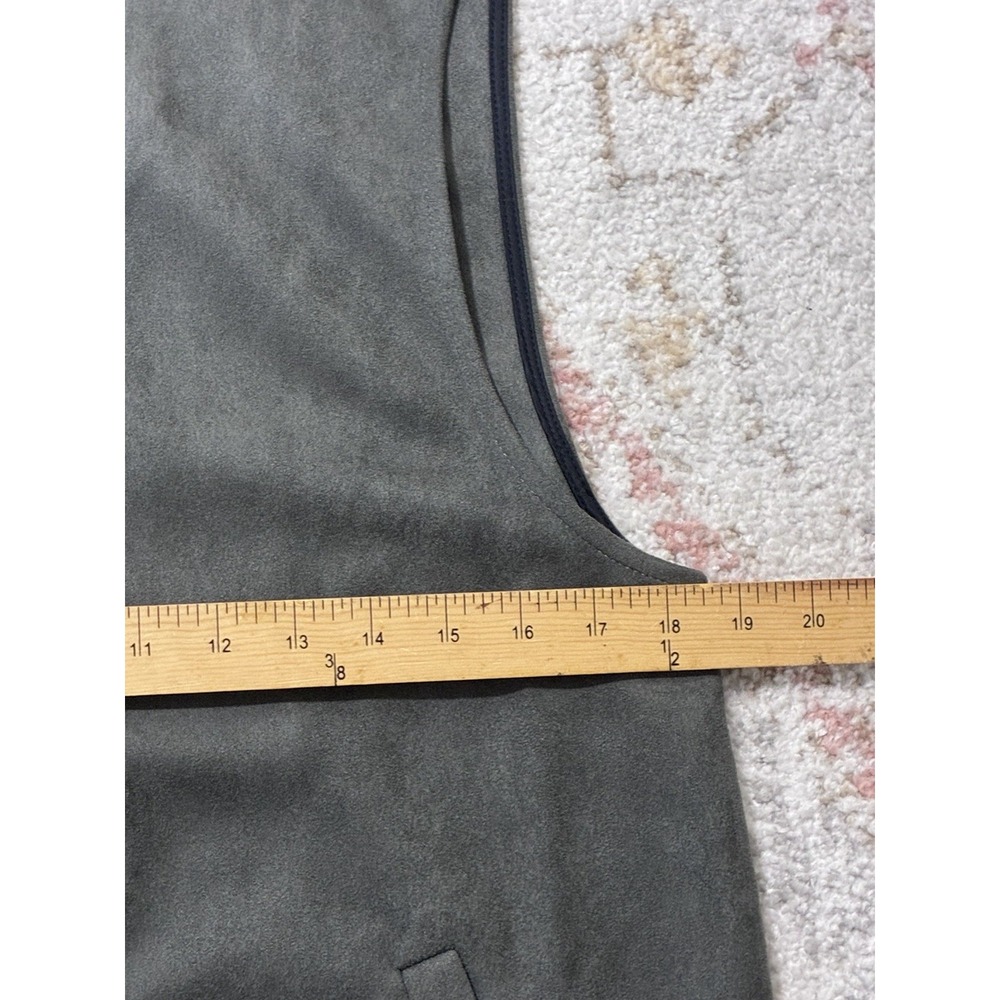 Aryeh Gray Faux Suede Open Front Longline Vest Duster Pockets Size S - Picture 5 of 8
